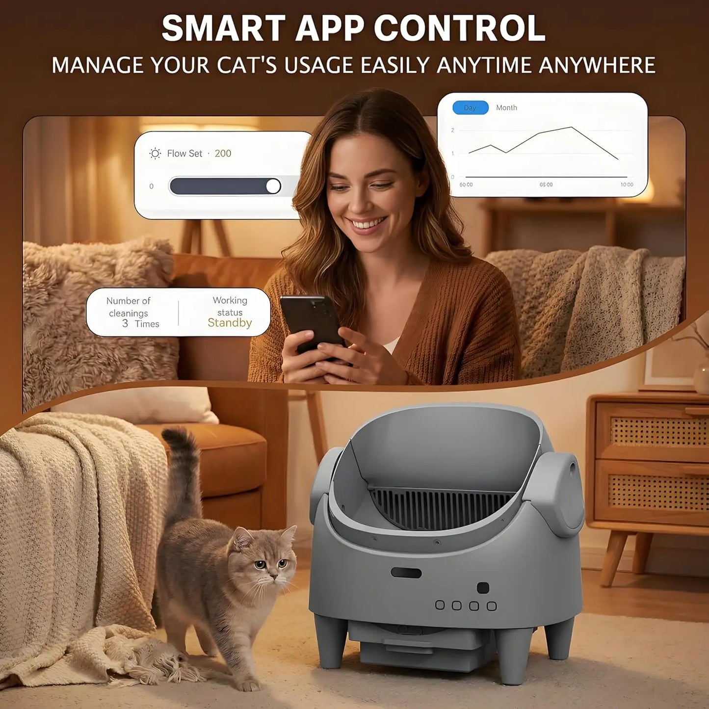 HiMISS Smart Open Automatic Cat Litter Box Self Cleaning WiFi