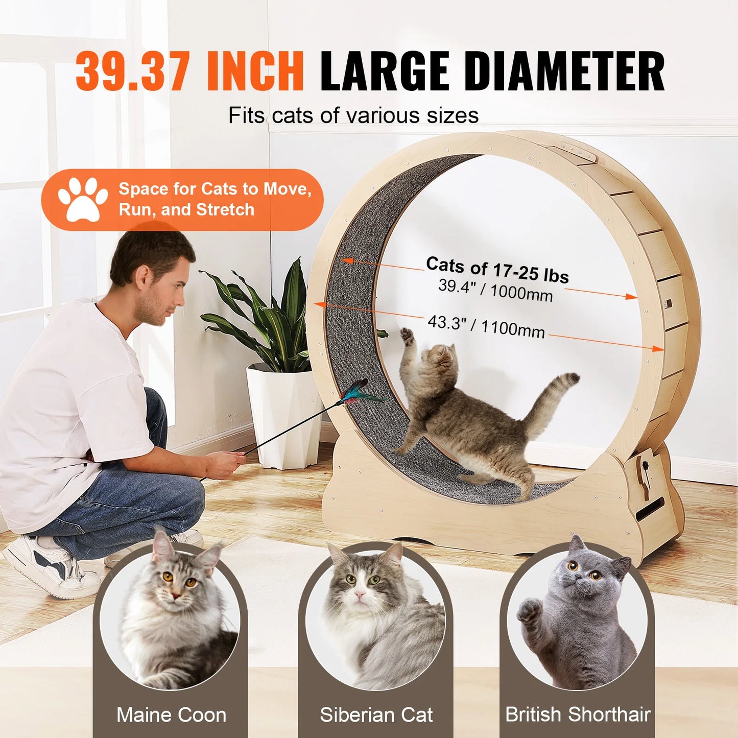 SucceBuy Wooden Cat Exercise Wheel Indoor Treadmill For Cats