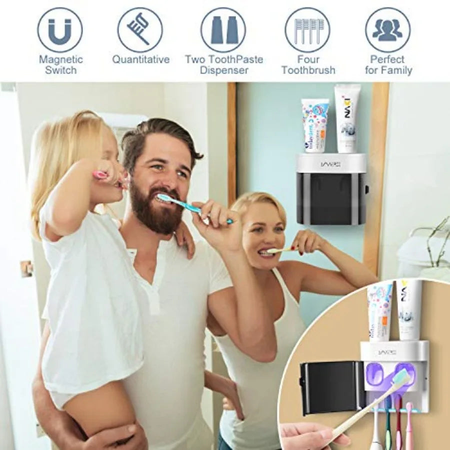 Dustproof Cover Wall Mounted Toothbrush Holder Automatic Dispenser With Squeezers