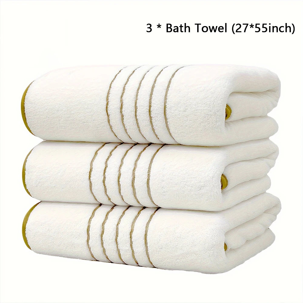 White Gray Bath Towel Set With Gold Accents Absorbent