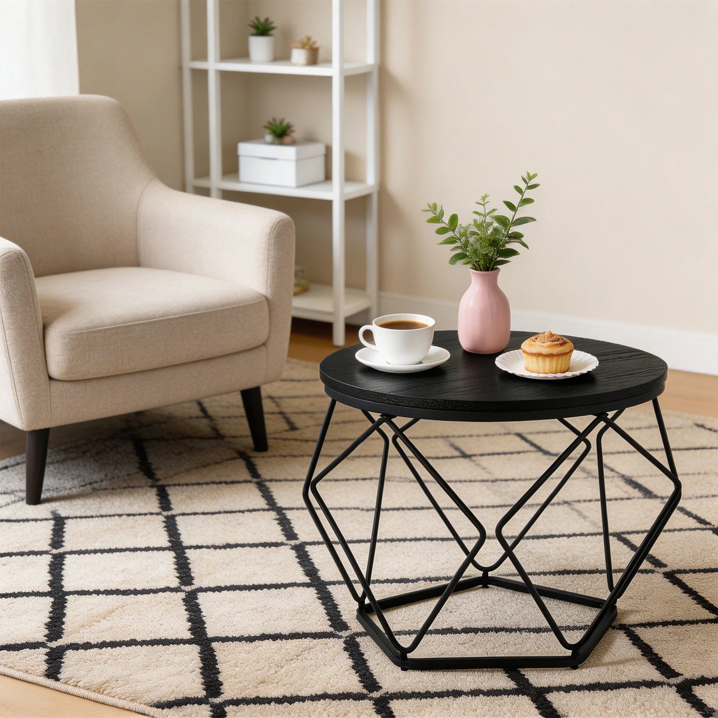 JHK Round Nesting Coffee Tables Metal Frame Storage Living Room