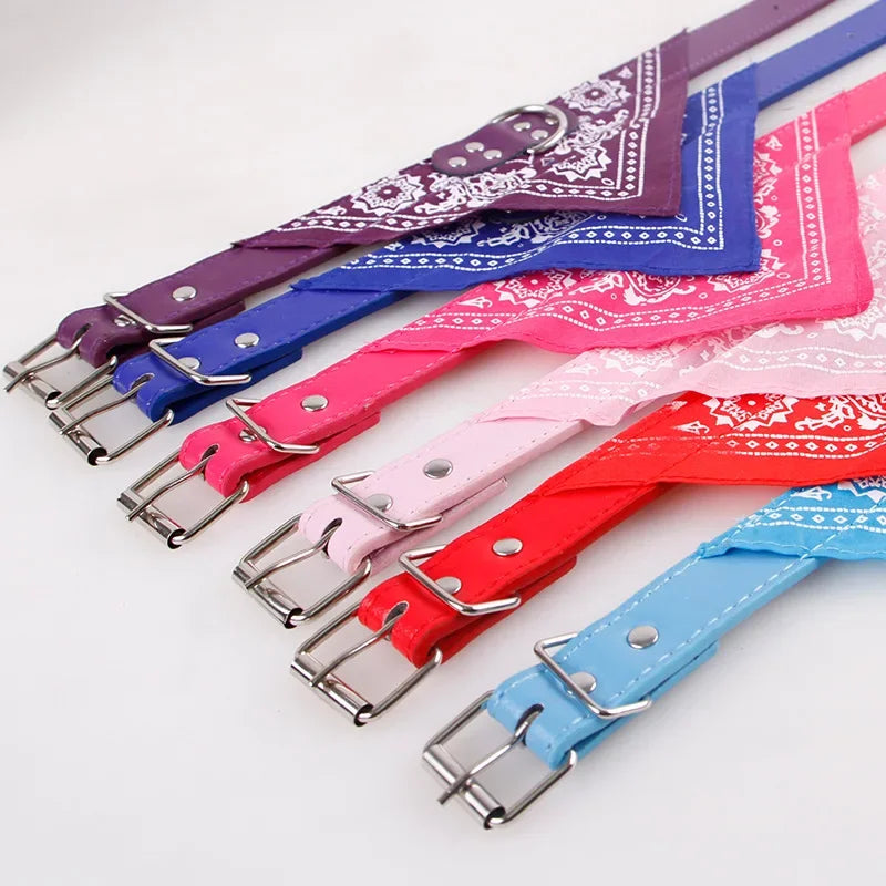 Leather Printed Adjustable Dog Bandana Collar For Pets
