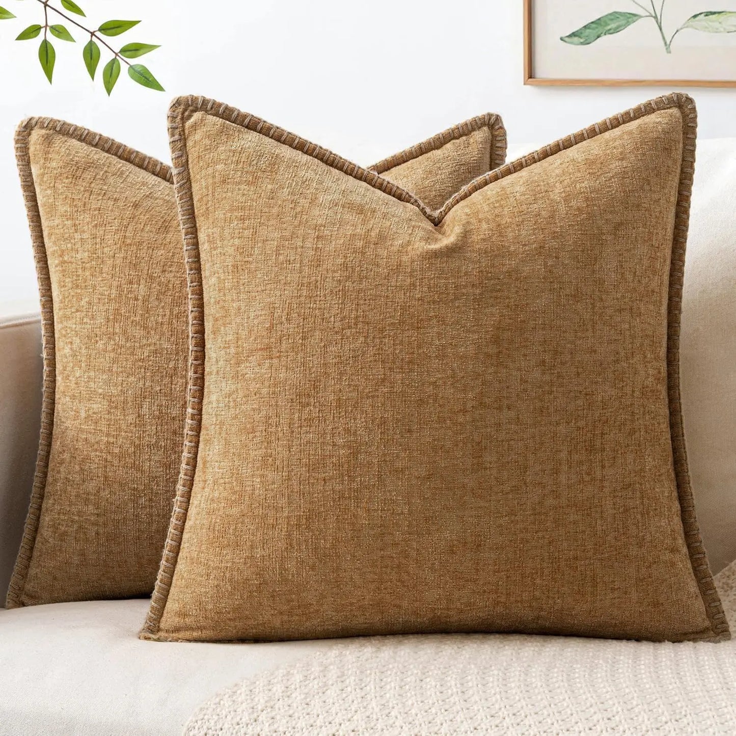 Pack of 2 Chenille Knit Pillow Covers with Embroidered Edges