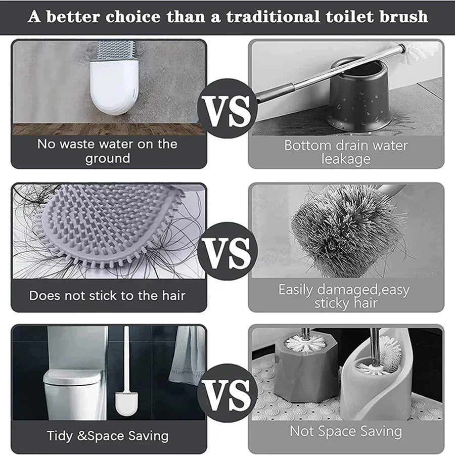 Silicone Wall Mounted Toilet Brush Set With Flexible Flat Head
