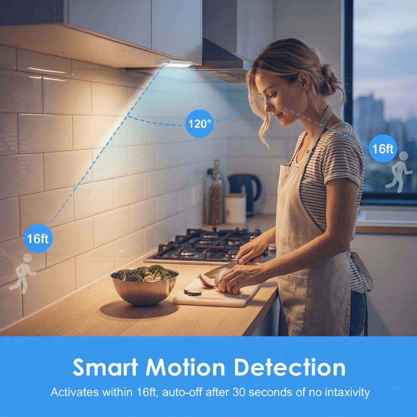 60 LED Motion Sensor Under Cabinet Light USB Rechargeable Magnetic