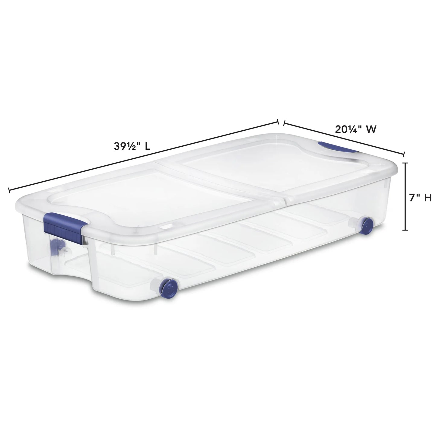 Latching Wheeled Stackable Underbed Storage Bin With Latch Lid