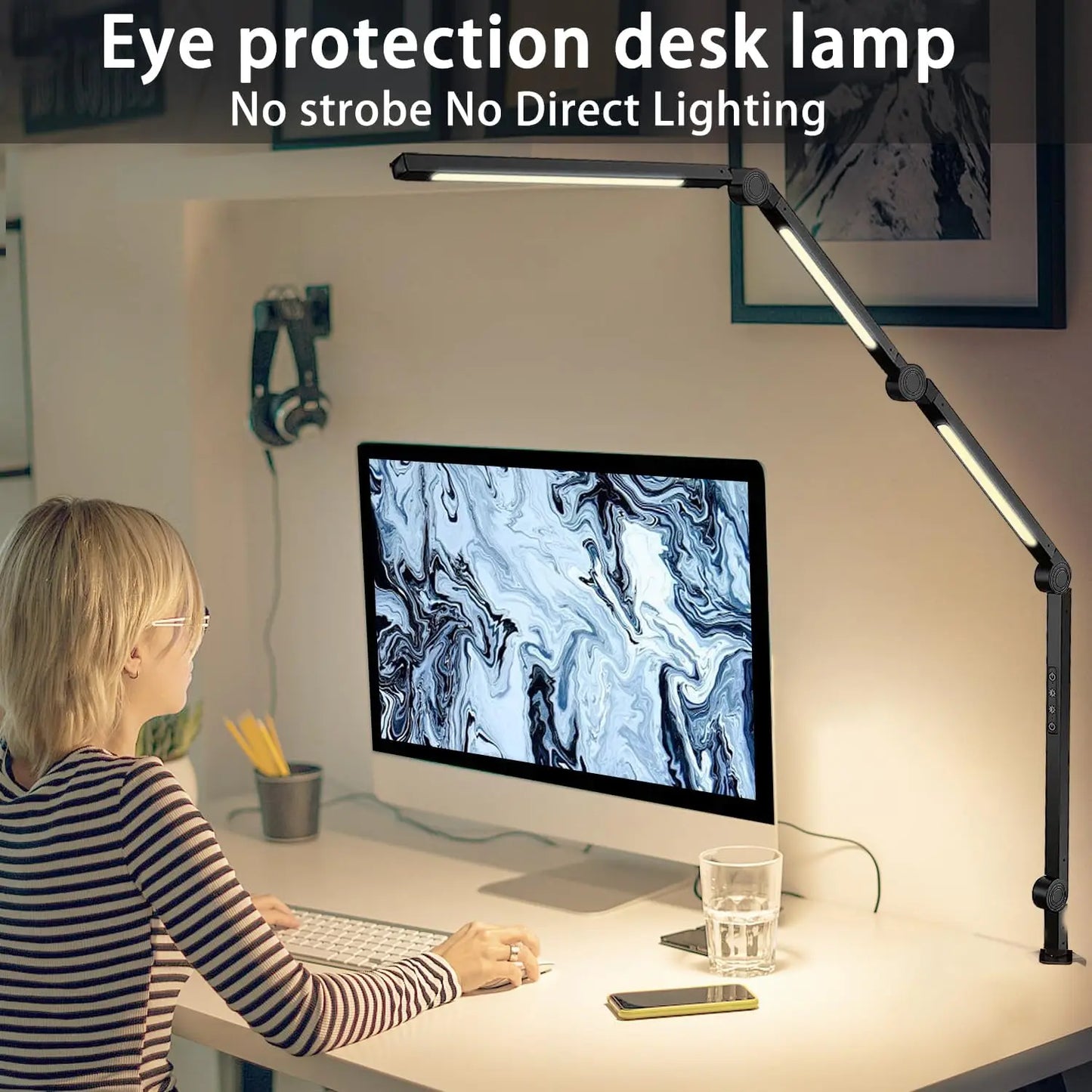 LED Desk Lamp With Clamp And Flexible Swing Arm Dimmable