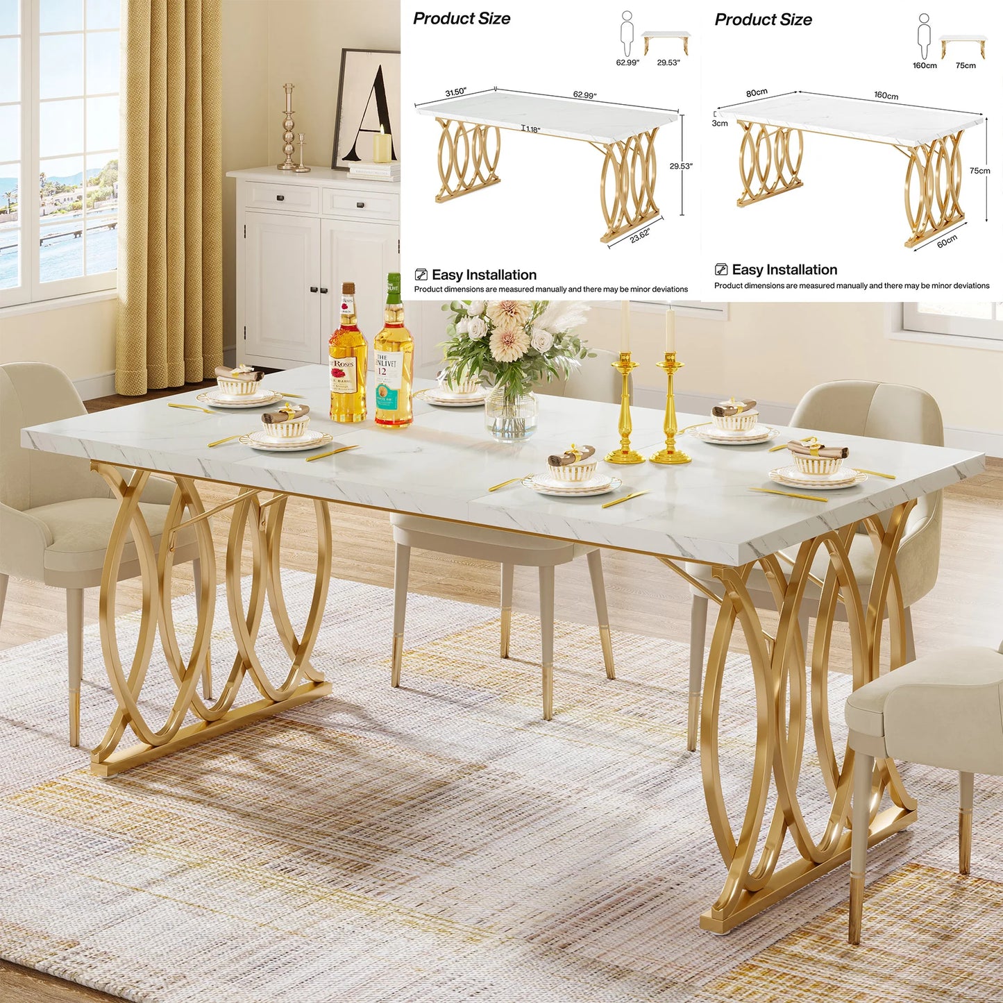 Tribesigns Modern Rectangular Dining Table With Marble Finish Top, No Chairs