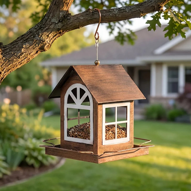Copper Outdoor Bird Feeder Large Capacity Hanging Rustic Metal Feeder