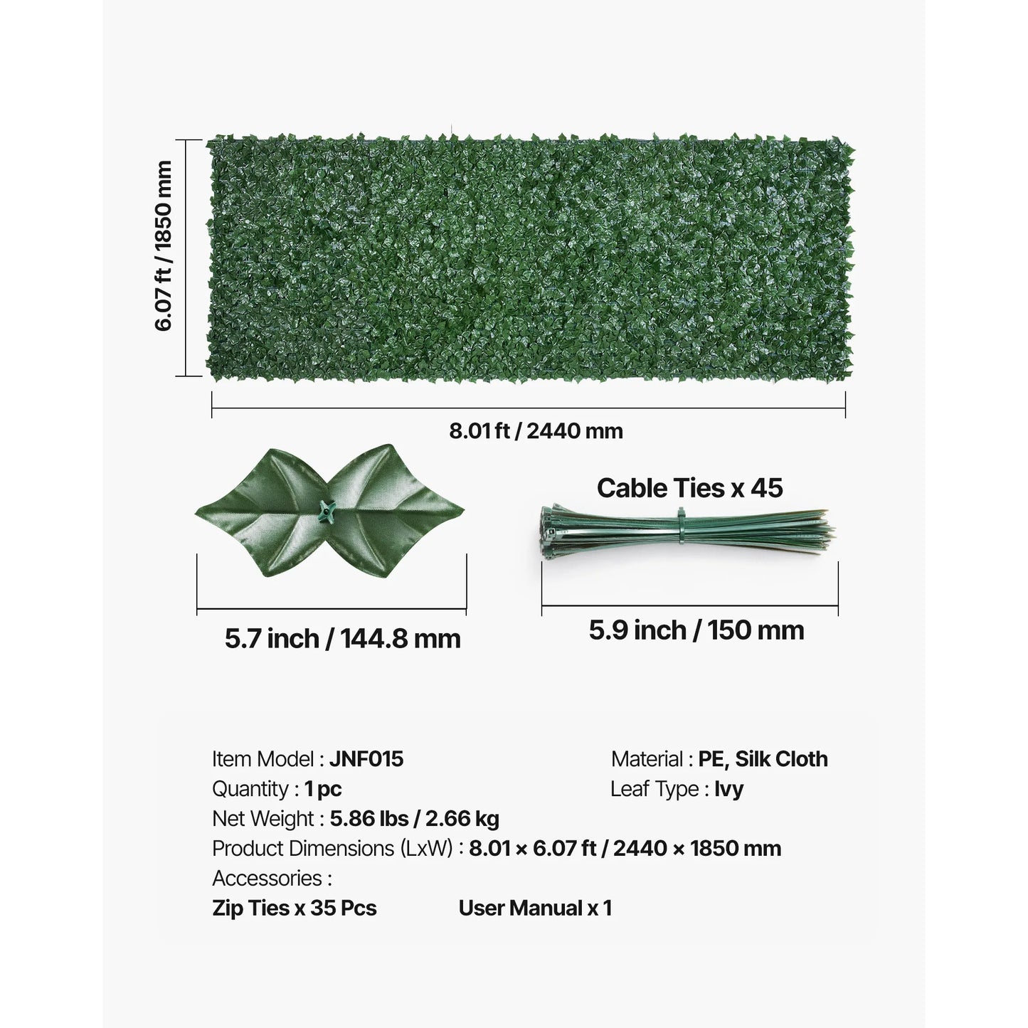 VEVOR Privacy Fence Artificial Green Wall Screen Ivy Hedge Decoration