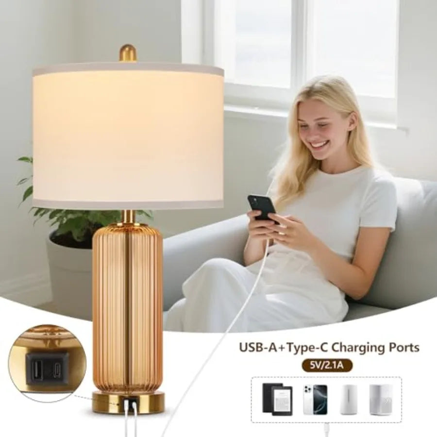 Table Lamps Set Of 2 With Touch Control 3 Way Dimmable Vertical Grained Glass