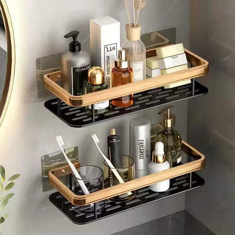 Aluminum Alloy Shower Shelf Wall Mounted No Drill