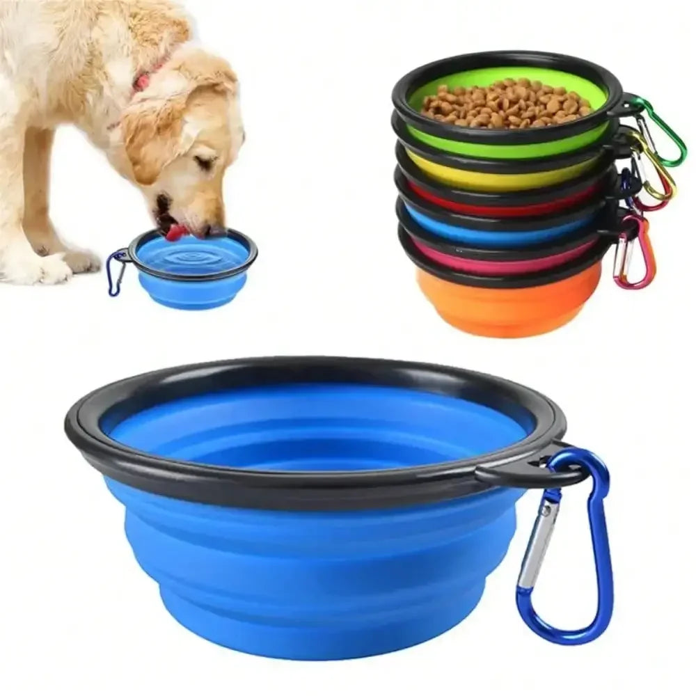 Folding Portable Silicone Dog Feeder Bowl 2-In-1 Pet Dispenser