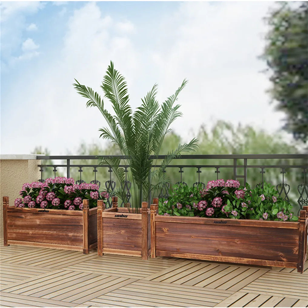 Wooden Raised Planter Box For Indoor Outdoor Vegetables And Herbs