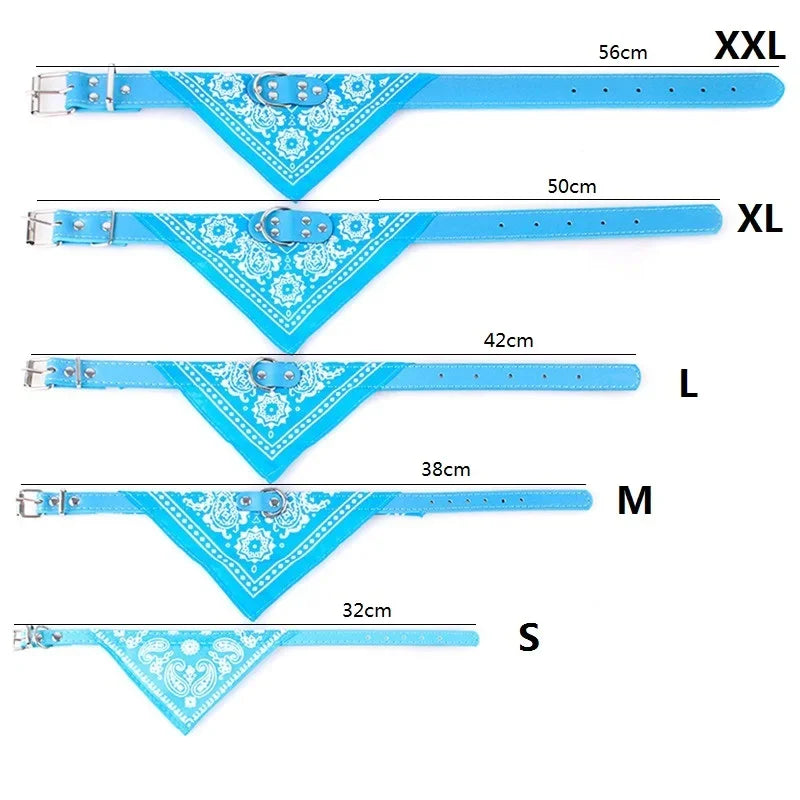 Leather Printed Adjustable Dog Bandana Collar For Pets