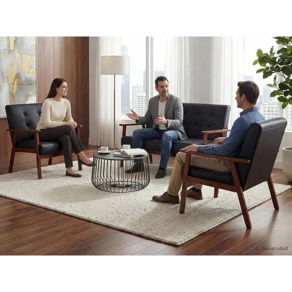 Wooden Loveseat Sofa And Accent Chair 3 Piece Set Home
