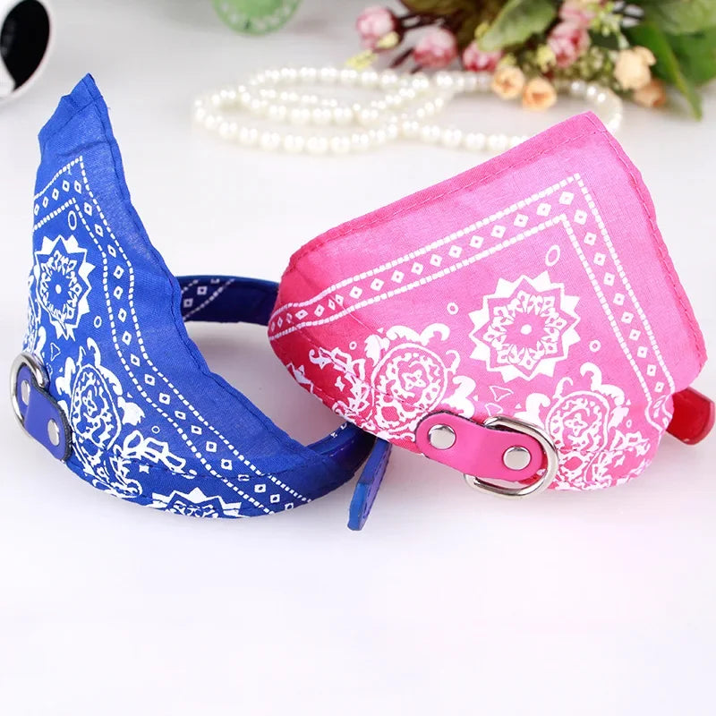 Leather Printed Adjustable Dog Bandana Collar For Pets