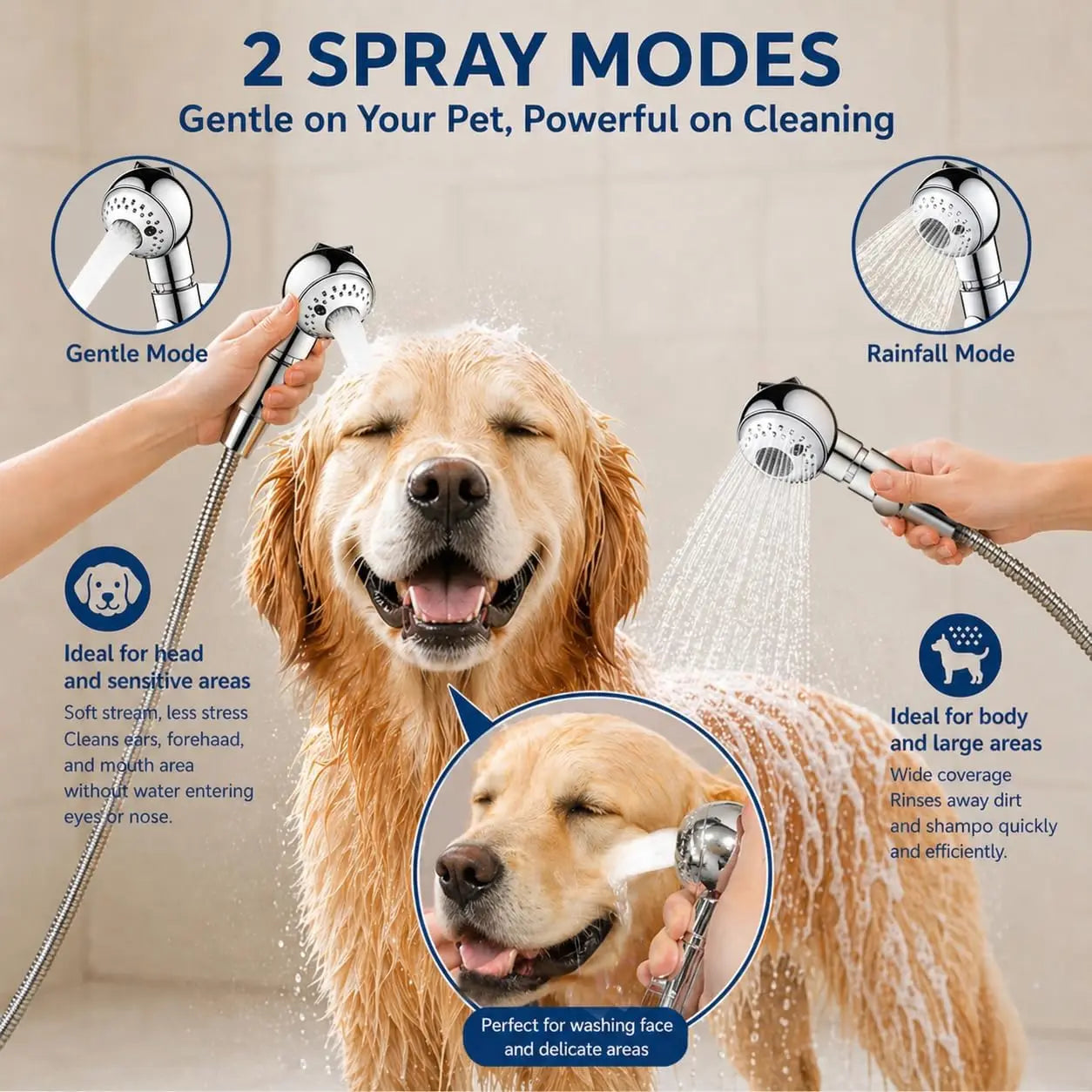 Pet Shower Attachment With One-Button Pause For Nervous Pets
