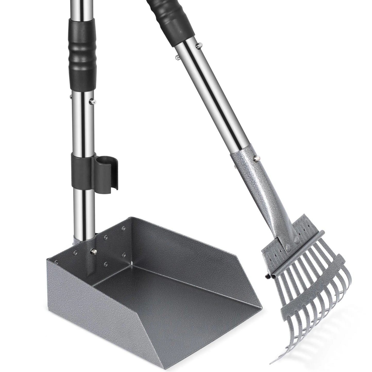 Dog Pooper Scooper Tray And Rake Set With Stainless Handles