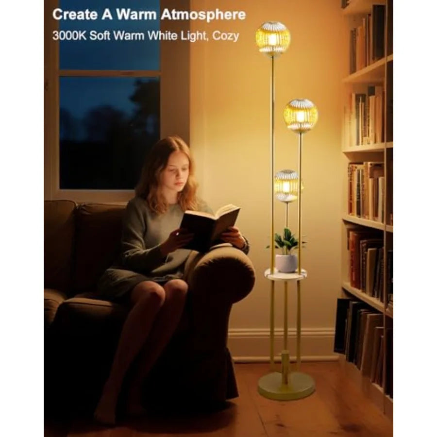 Glass Floor Lamp With Shelf 63 Inch Dimmable Mid Century