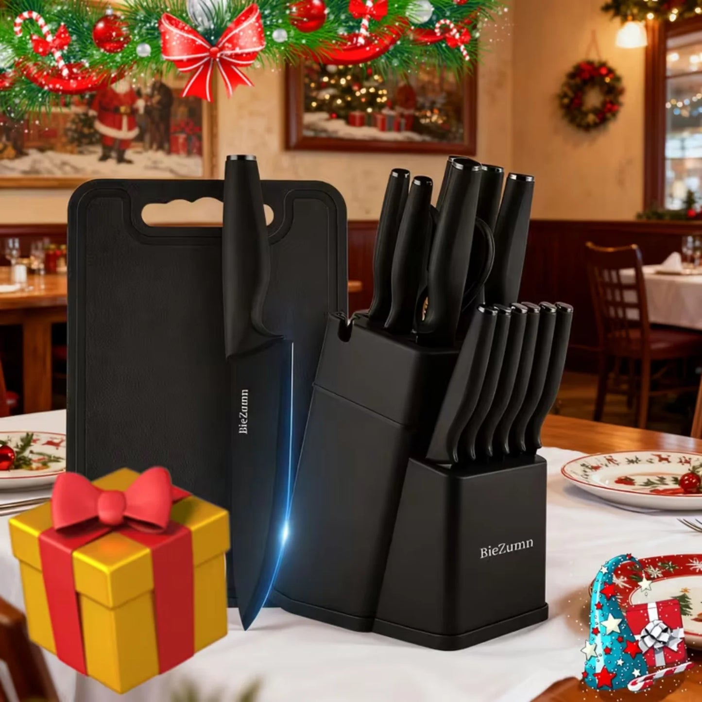 Professional Stainless Steel Kitchen Knife Set With Block And Scissors