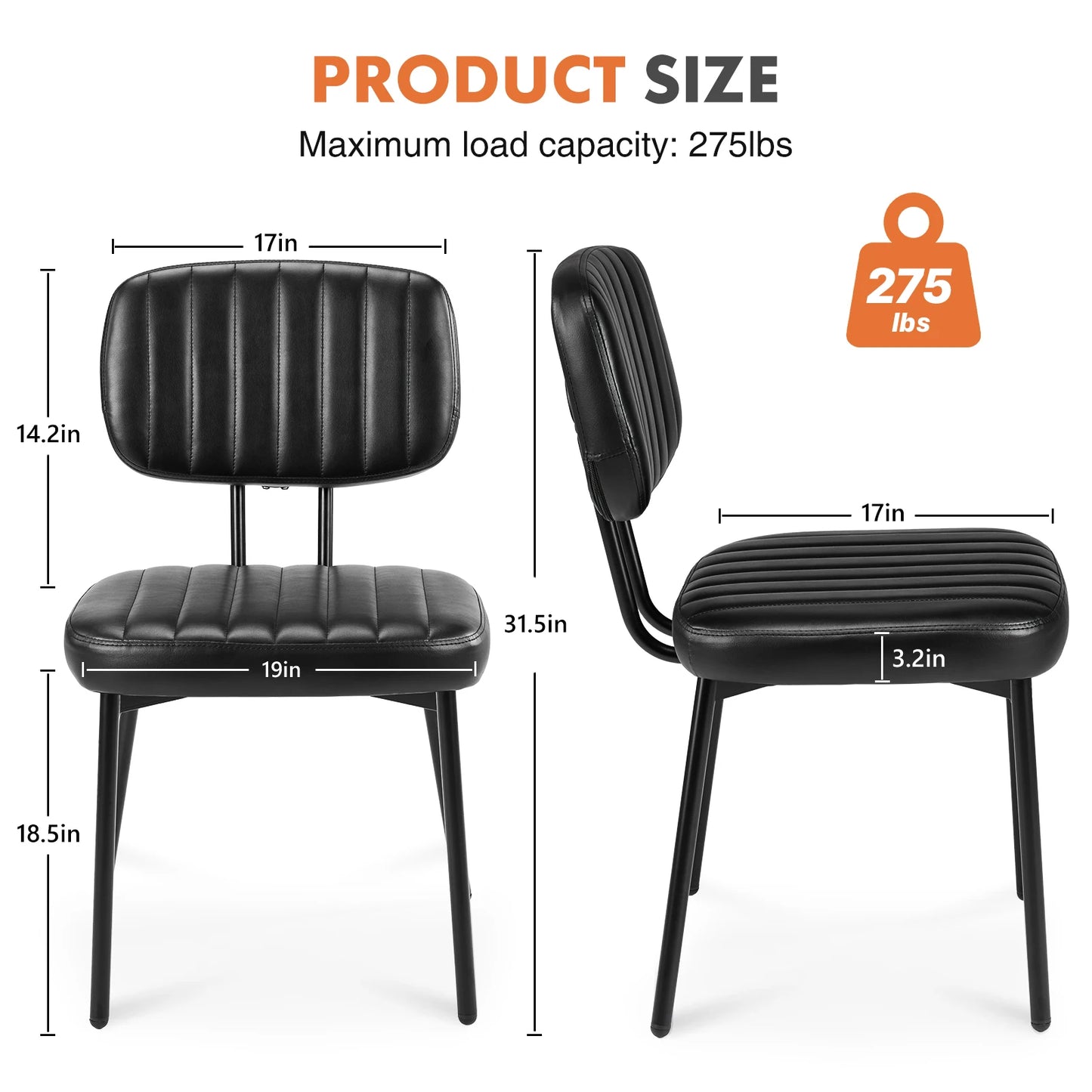 JHK Faux Leather Modern Dining Chairs Set of 2 Ergonomic Lumbar Support Foam Sponge Cushion Seat and Metal Legs for Kitchen