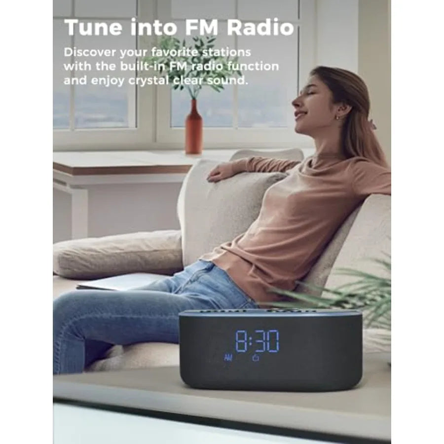 Wireless Charging Alarm Clock Radio With Qi Fast Charger 10W Dimmable Speaker