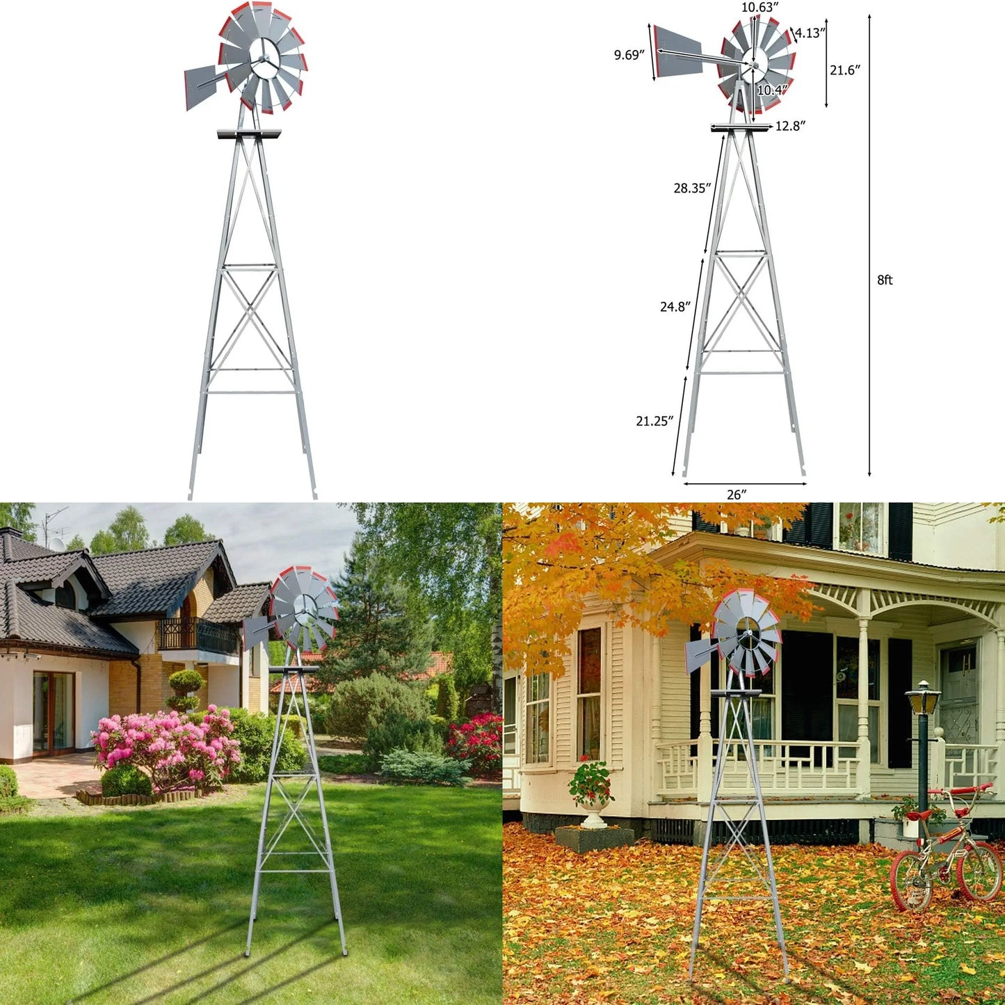 Ornamental Windmill Garden Weather Vane Heavy Duty Metal 4 Leg