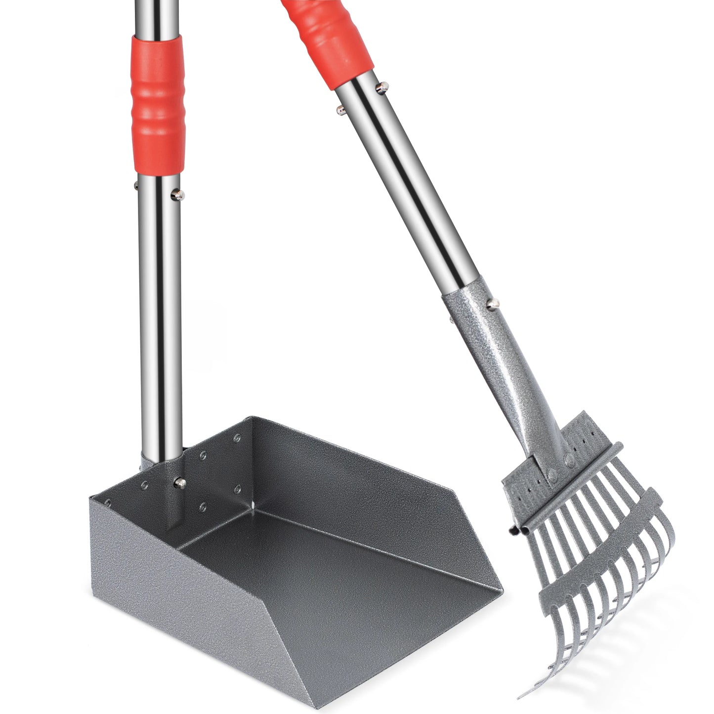Dog Pooper Scooper Tray And Rake Set With Stainless Handles