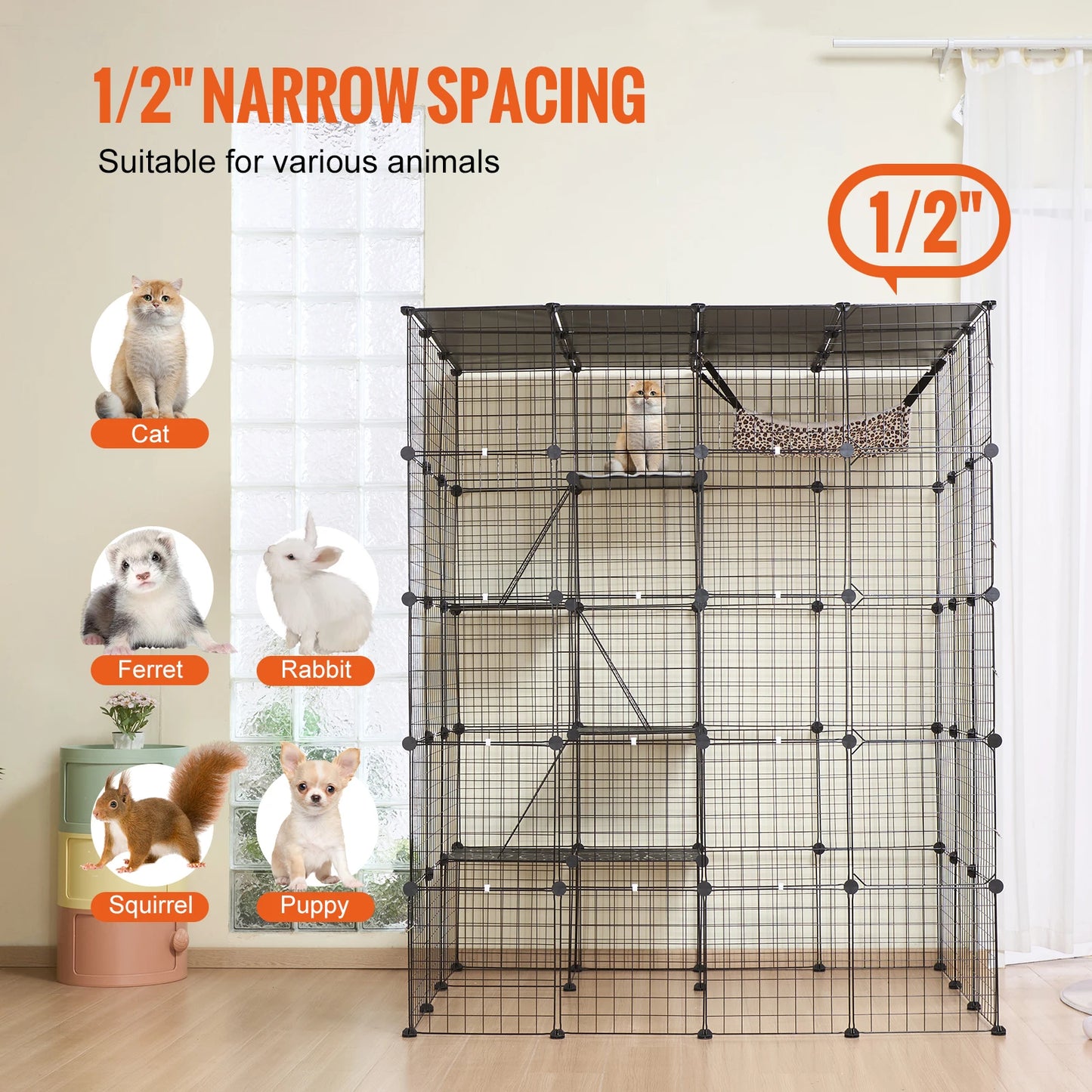 SucceBuy Large Cat Cage Detachable Metal Enclosure With Front Doors