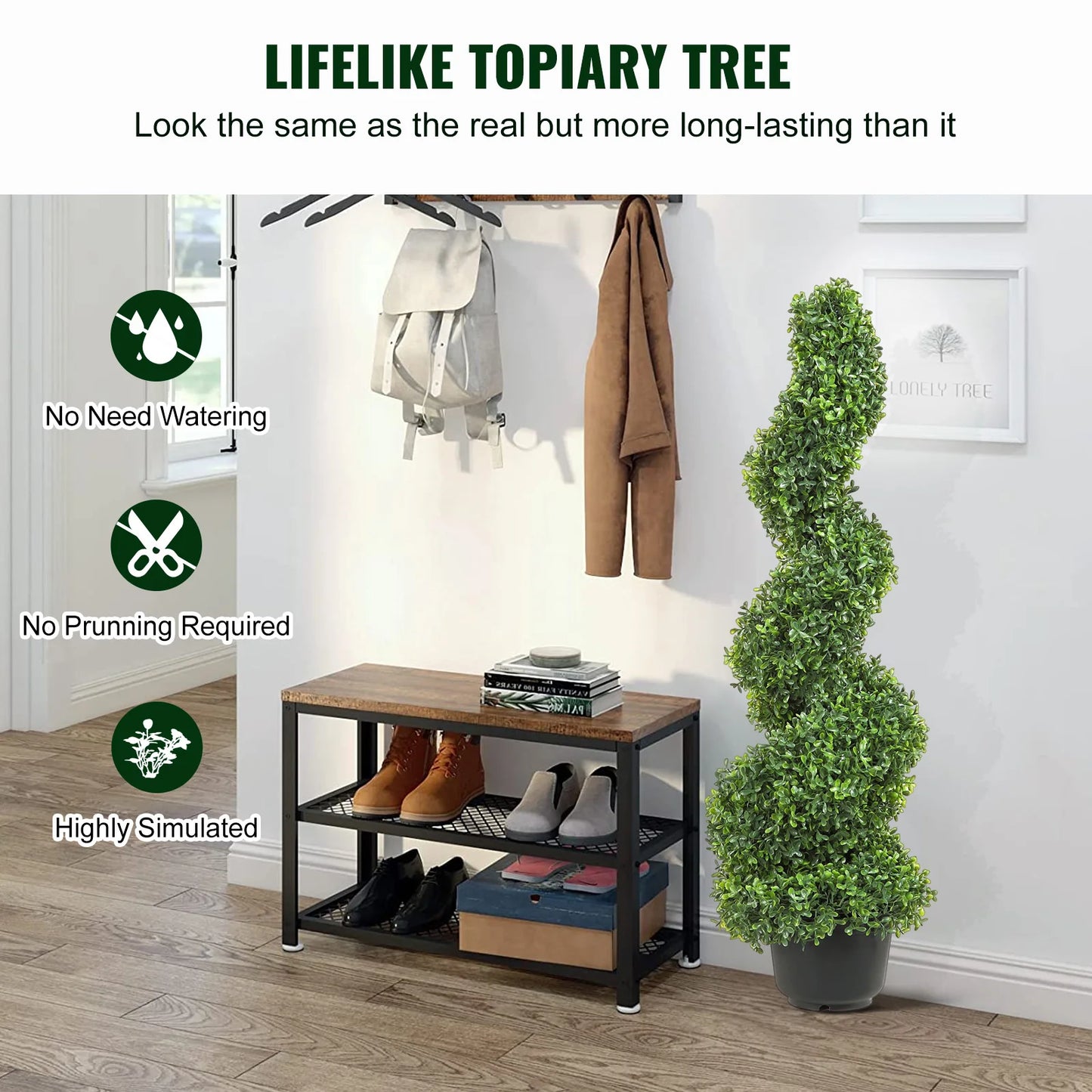Artificial Boxwood Spiral Topiary Tree Realistic Outdoor Decorative PE