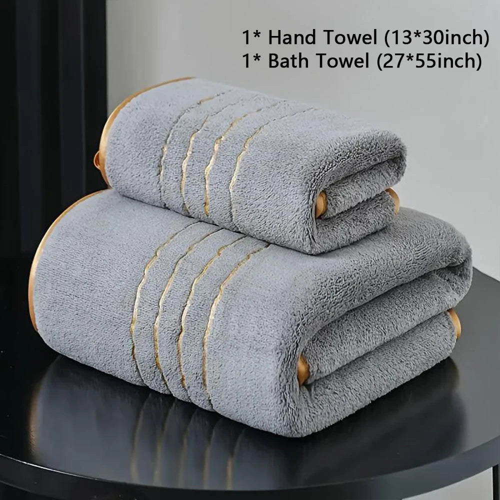 White Gray Bath Towel Set With Gold Accents Absorbent