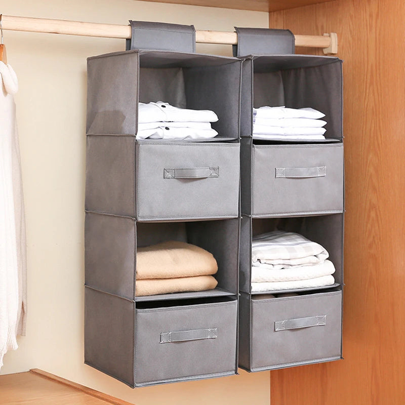 Cotton Linen Collapsible Hanging Closet Organizer With Drawers