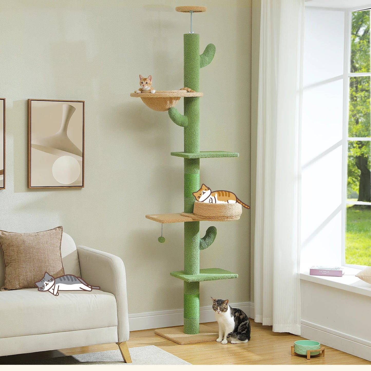 Pequlti Cactus Cat Tree Floor To Ceiling Sisal Scratching Post