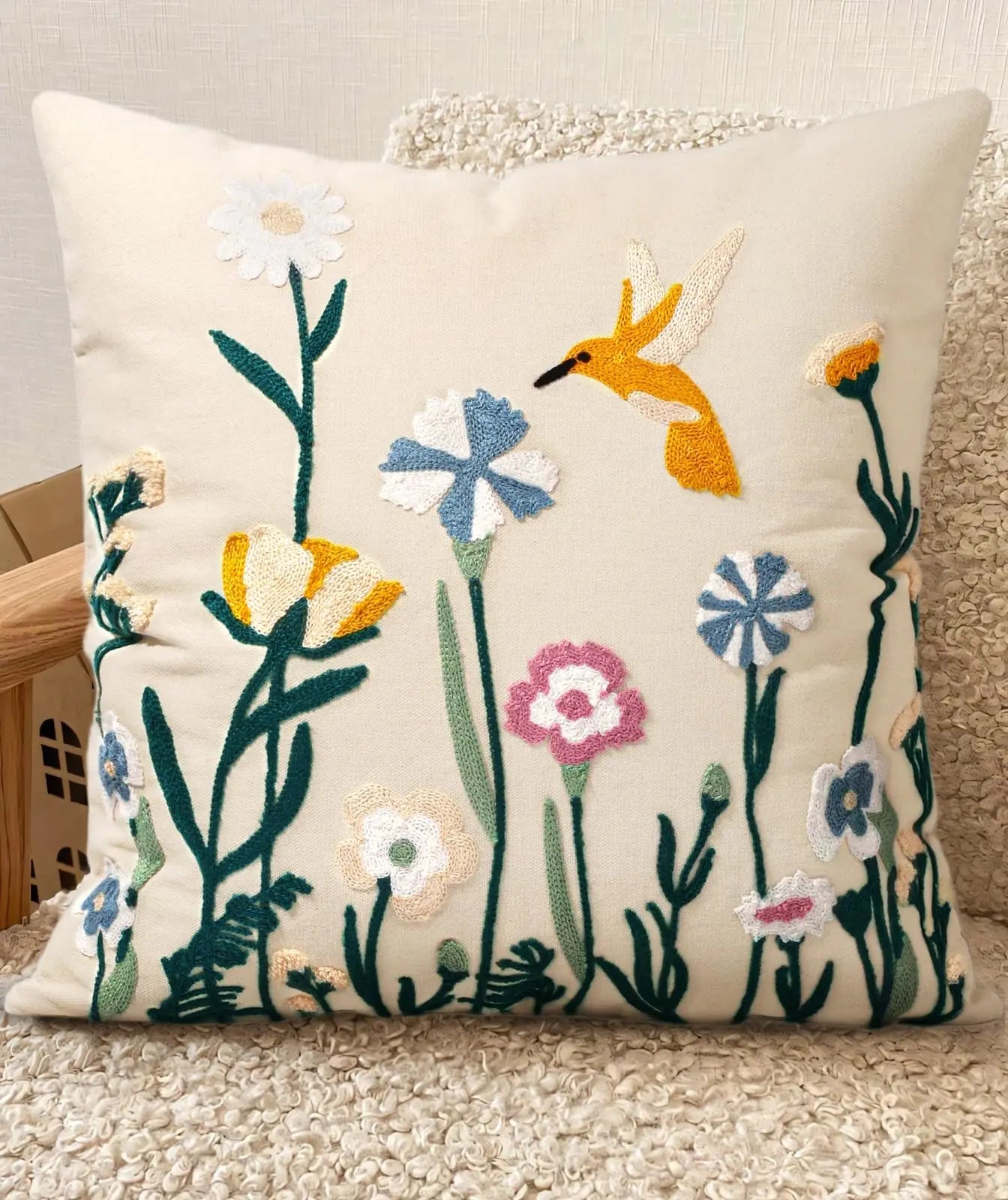 Faux Embroidery Floral Print Double Sided Throw Pillow Cover Decorative Case