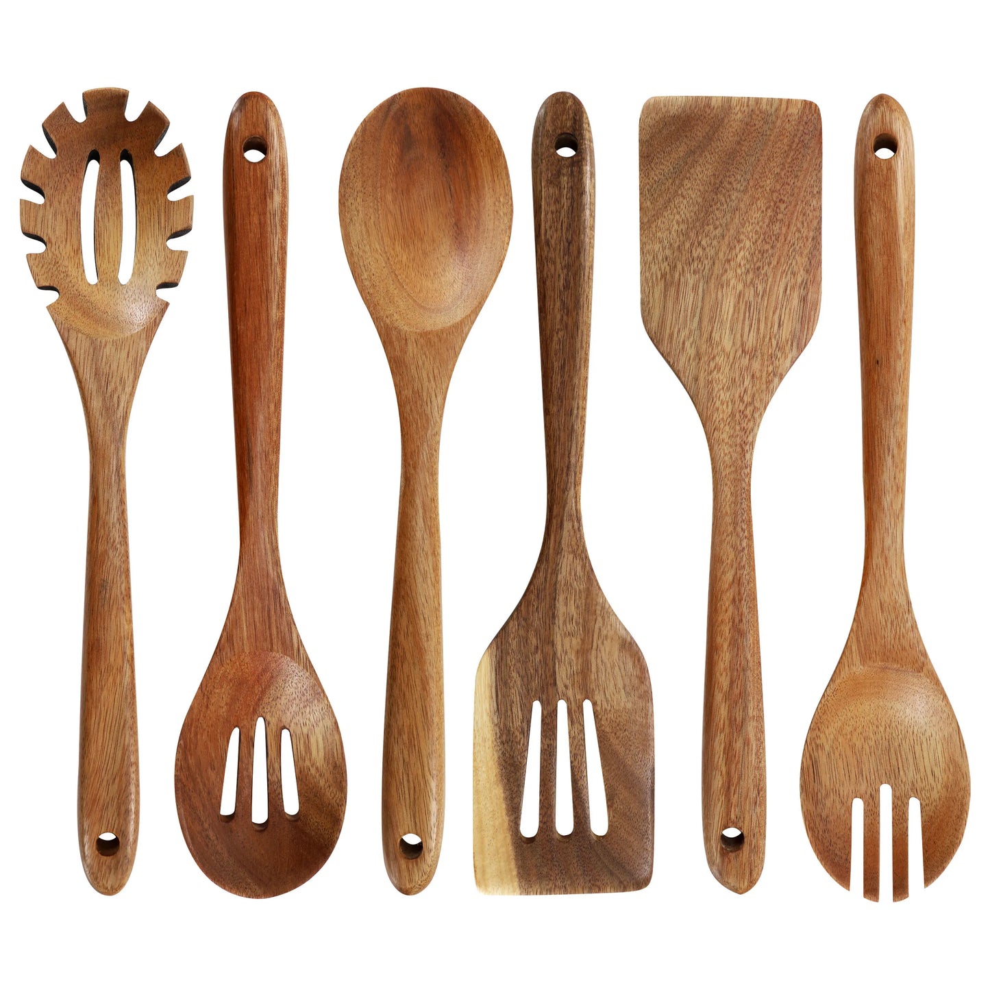 Acacia Wood Kitchen Utensil Set Six Piece Durable Natural Tools