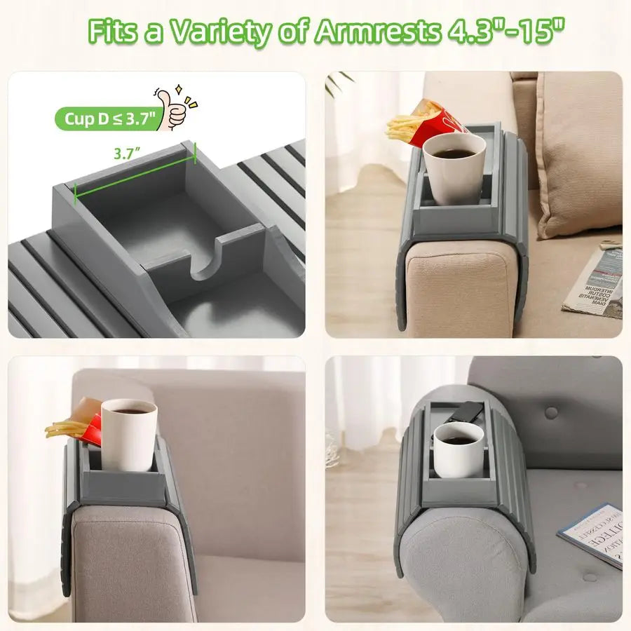 Portab Bamboo Couch Cup Holder Armrest Tray For Safe Drinks