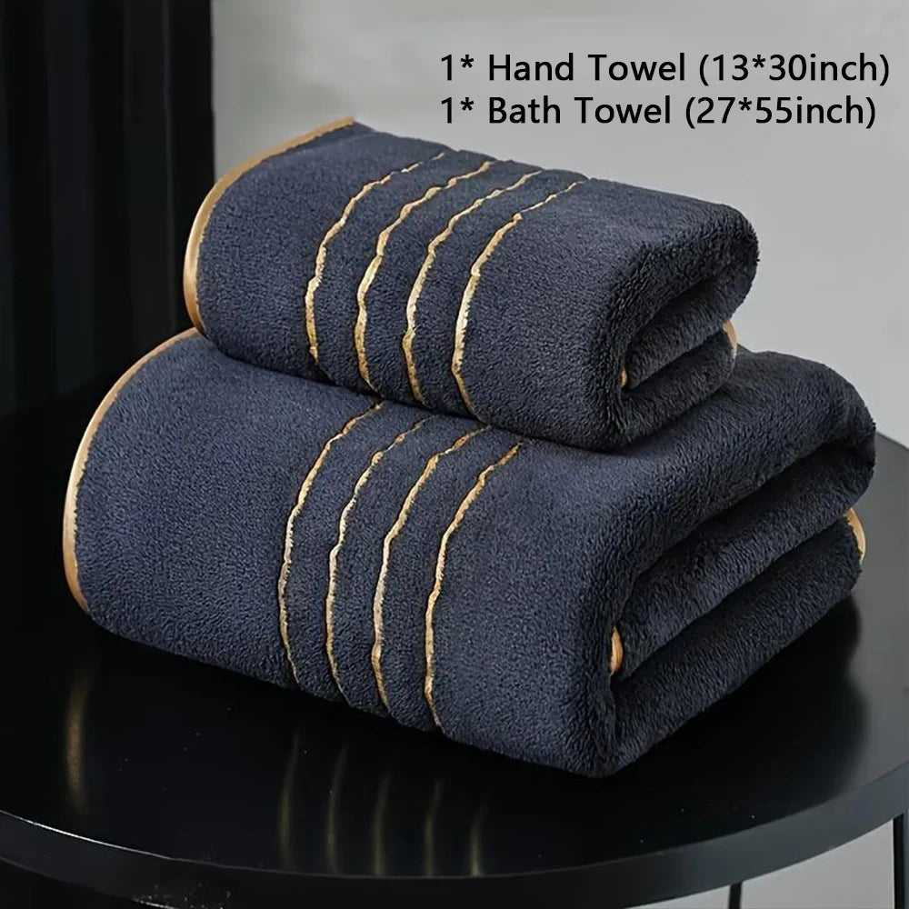 White Gray Bath Towel Set With Gold Accents Absorbent