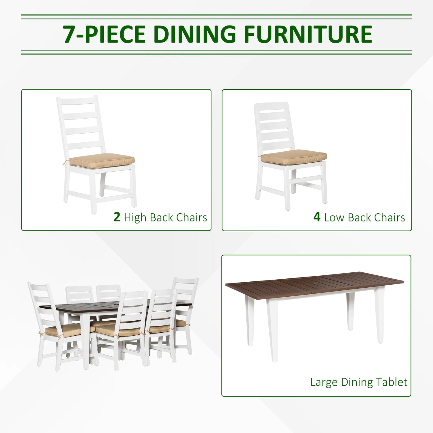 Outsunny 7 Piece Aluminum Outdoor Dining Set With Umbrella Hole