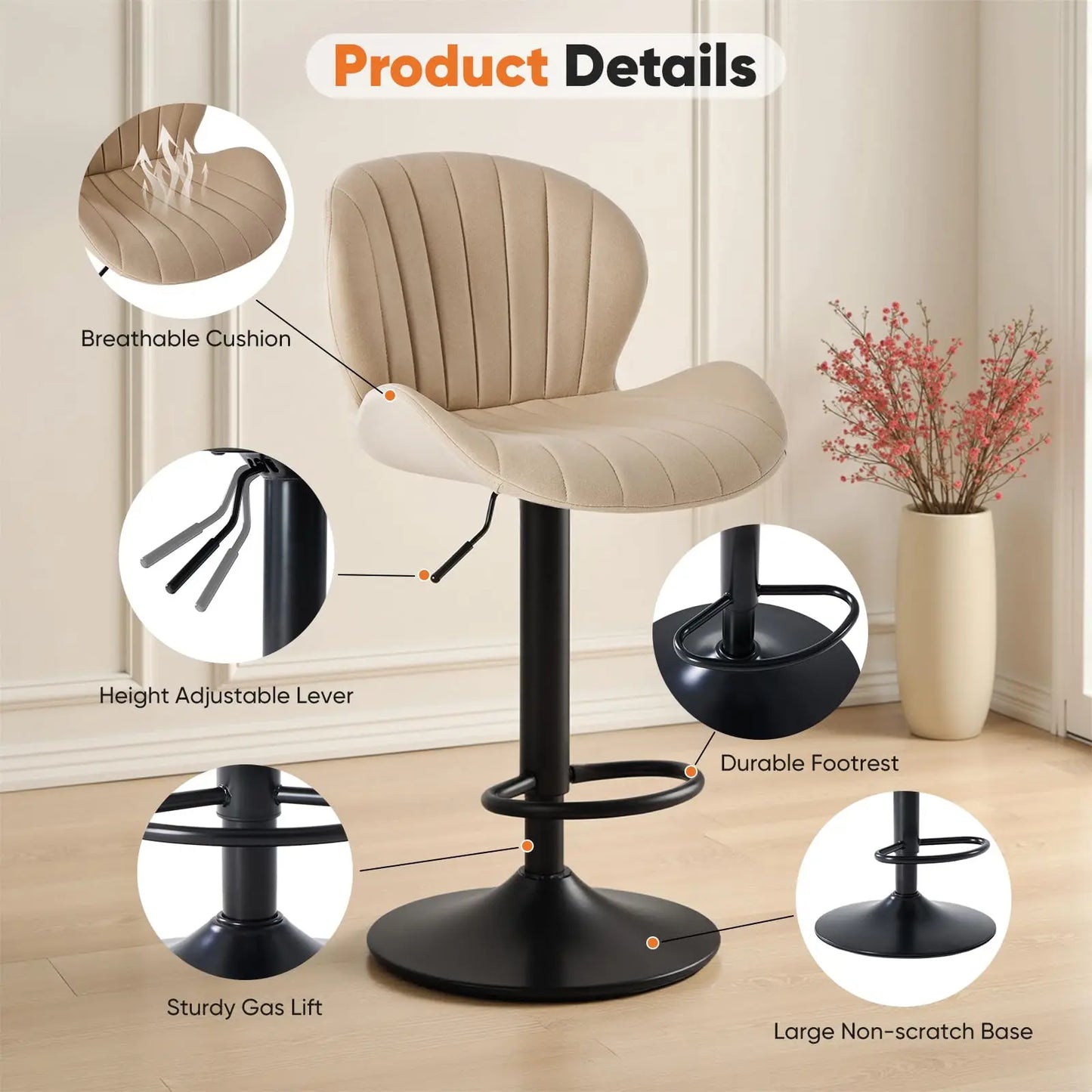 JHK Set Of 2 Modern Swivel Fabric Dining Chairs