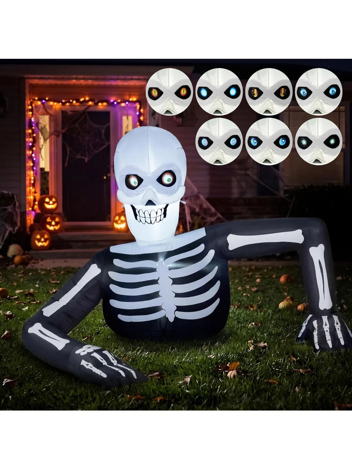 Joyfy Animated Halloween Skeleton Inflatable With LCD Eyes Decoration