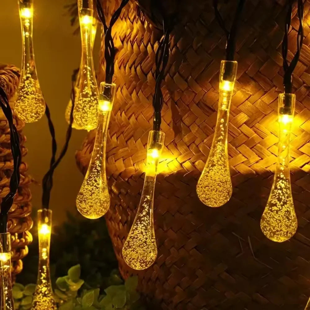 Solar Water Droplets LED String Lights For Outdoor Decor