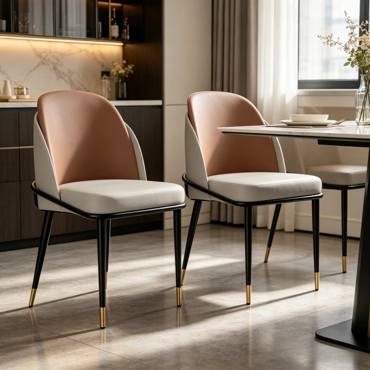 Set Of 2 Luxurious Microfiber Silicone Leather Dining Chairs