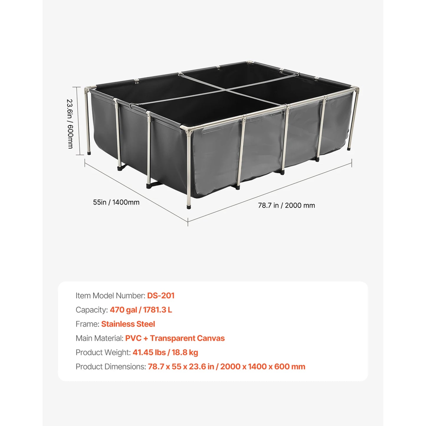 Canvas Fish Pond Above Ground PVC Koi Tank With Clear Viewing Panel