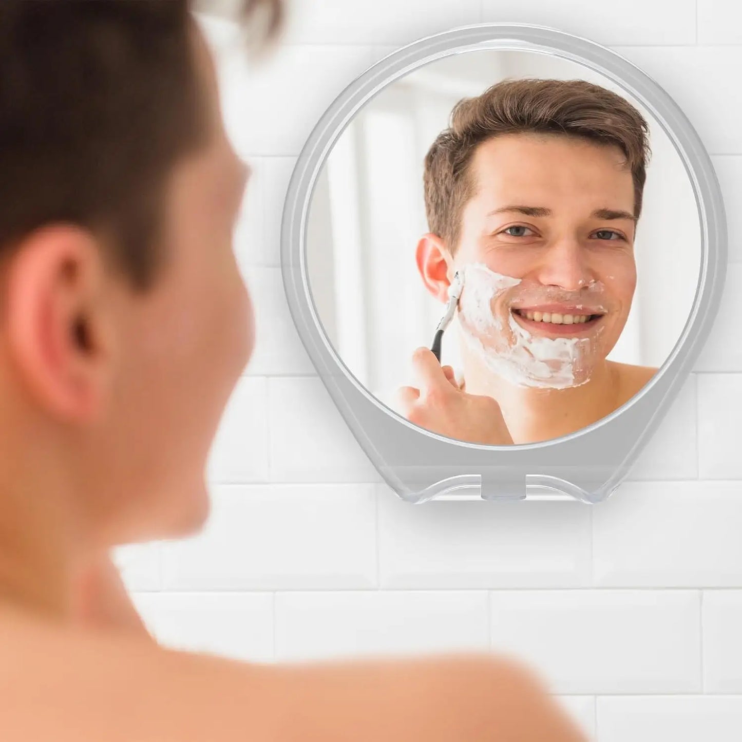 Fogless Shower Mirror With Suction Mount Swivel Razor Holder