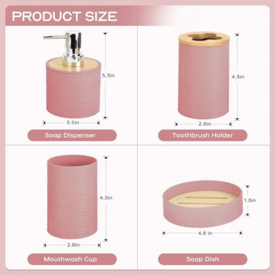Bamboo Bathroom Accessories Set 4 Piece With Soap Dispenser