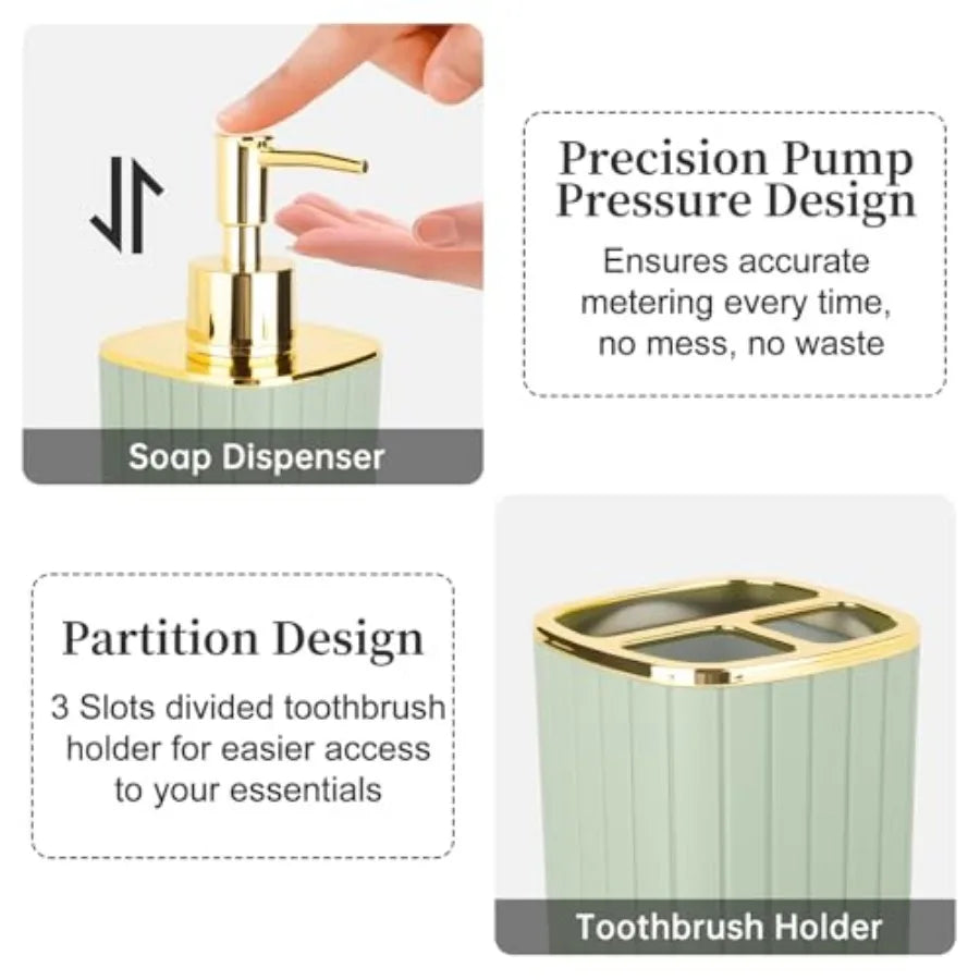 Bohemian Bamboo Bathroom Set With Soap Dispenser And Brush Holder