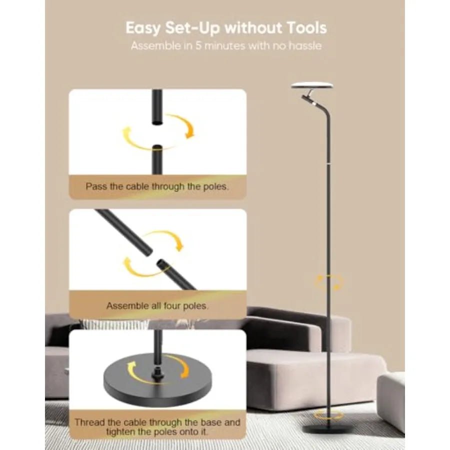 LED Floor Lamp With Remote And Touch Control, Dimmable Torchiere