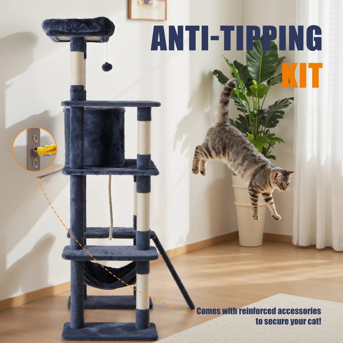 JHK Cat Tree Tall Multi Cat Climbing Tower With Natural Sisal Posts