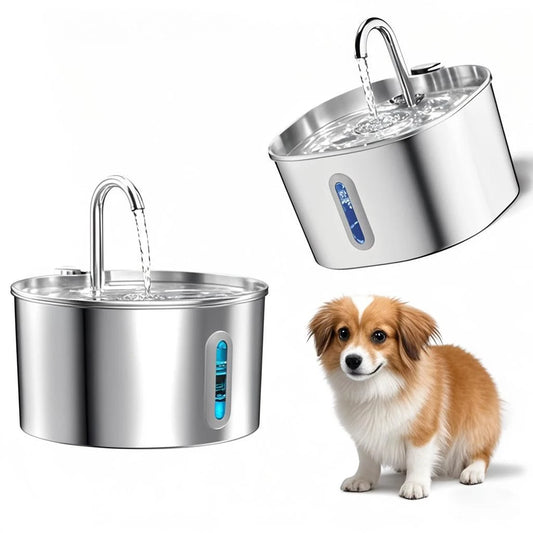Stainless Steel Cat And Dog Water Fountain 2.2L LED Window
